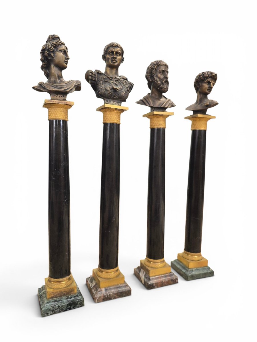 A Set Of Four 19th-century Black Marble Columns, Adorned With Gilded Bronze Mounts And-photo-2