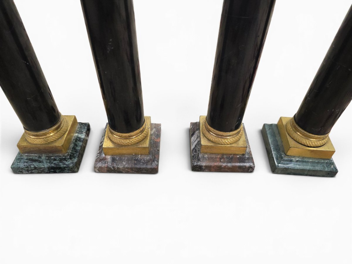 A Set Of Four 19th-century Black Marble Columns, Adorned With Gilded Bronze Mounts And-photo-4