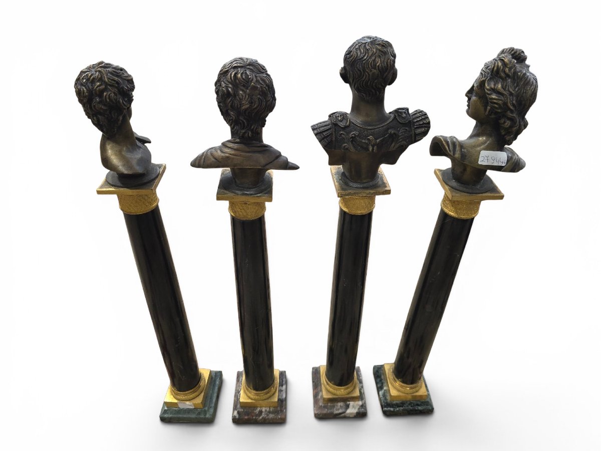 A Set Of Four 19th-century Black Marble Columns, Adorned With Gilded Bronze Mounts And-photo-1