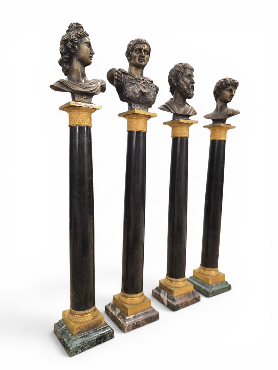 A Set Of Four 19th-century Black Marble Columns, Adorned With Gilded Bronze Mounts And-photo-3