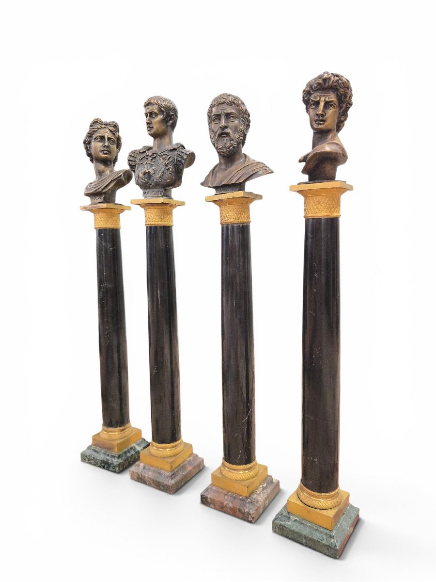 A Set Of Four 19th-century Black Marble Columns, Adorned With Gilded Bronze Mounts And-photo-5