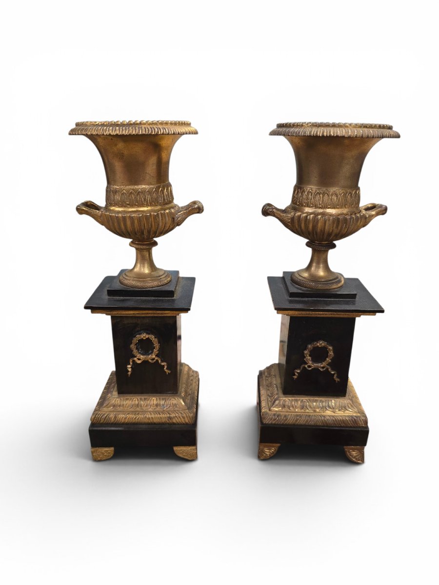Pair Of 19th-century Gilded And Patinated Bronze Vases-photo-2