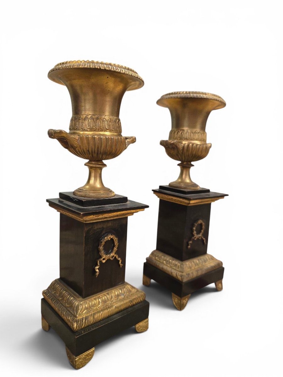 Pair Of 19th-century Gilded And Patinated Bronze Vases-photo-4