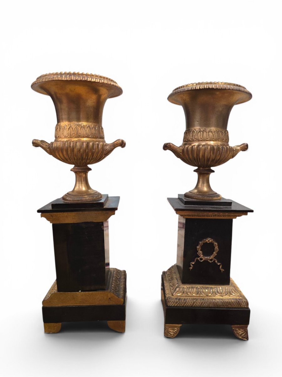 Pair Of 19th-century Gilded And Patinated Bronze Vases-photo-2