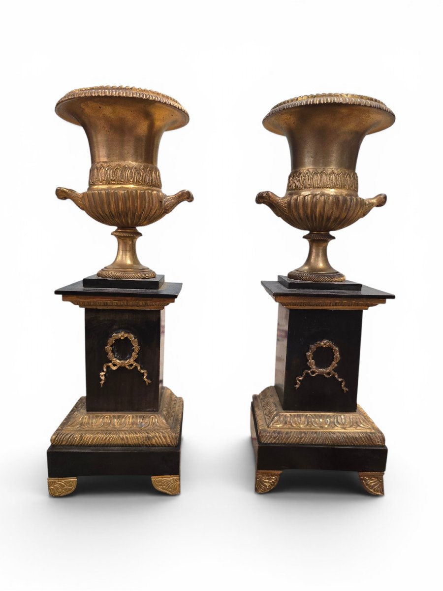 Pair Of 19th-century Gilded And Patinated Bronze Vases