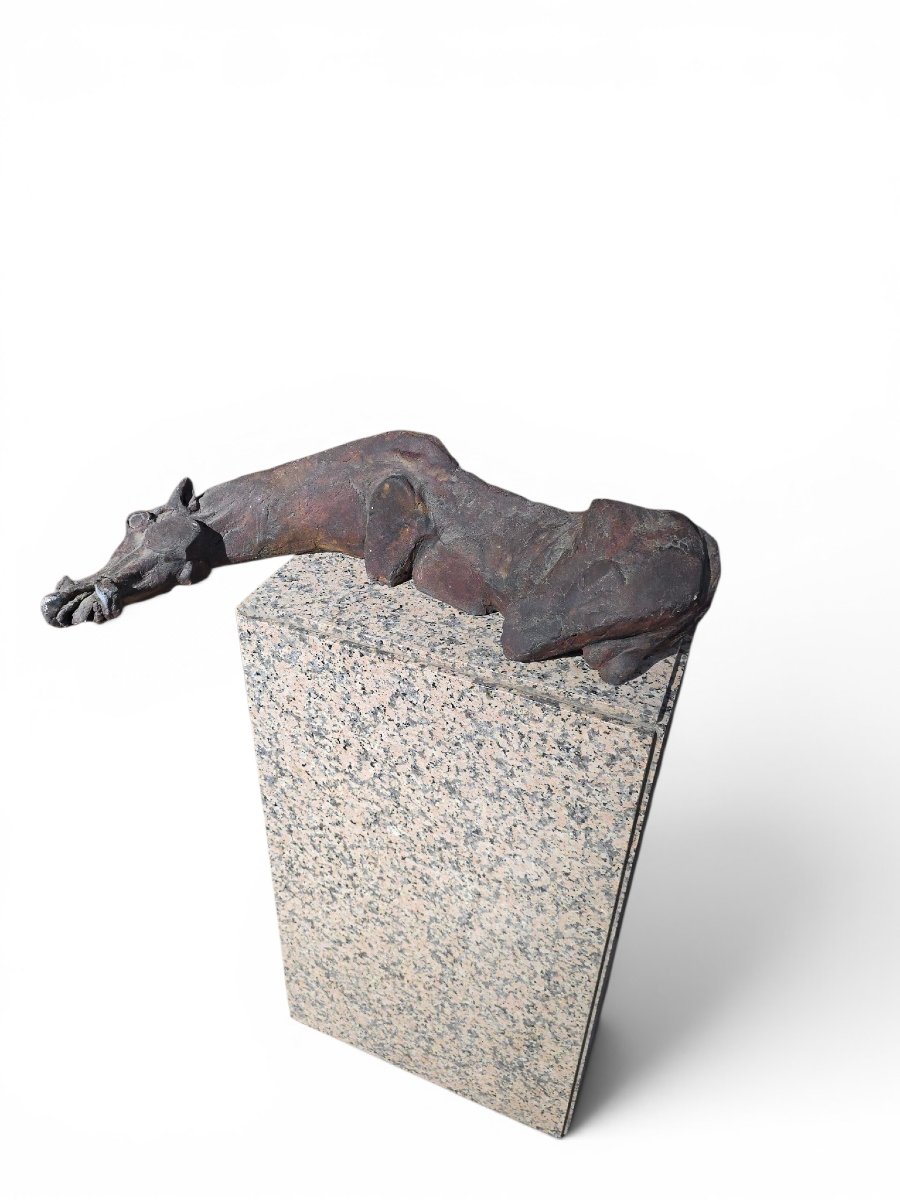 Sculpture de cheval grec par Alfredo Lanz sur socle en granit, Italie, années 1950-photo-3