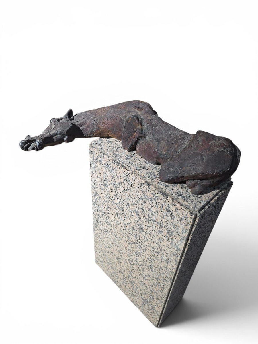 Sculpture de cheval grec par Alfredo Lanz sur socle en granit, Italie, années 1950-photo-1