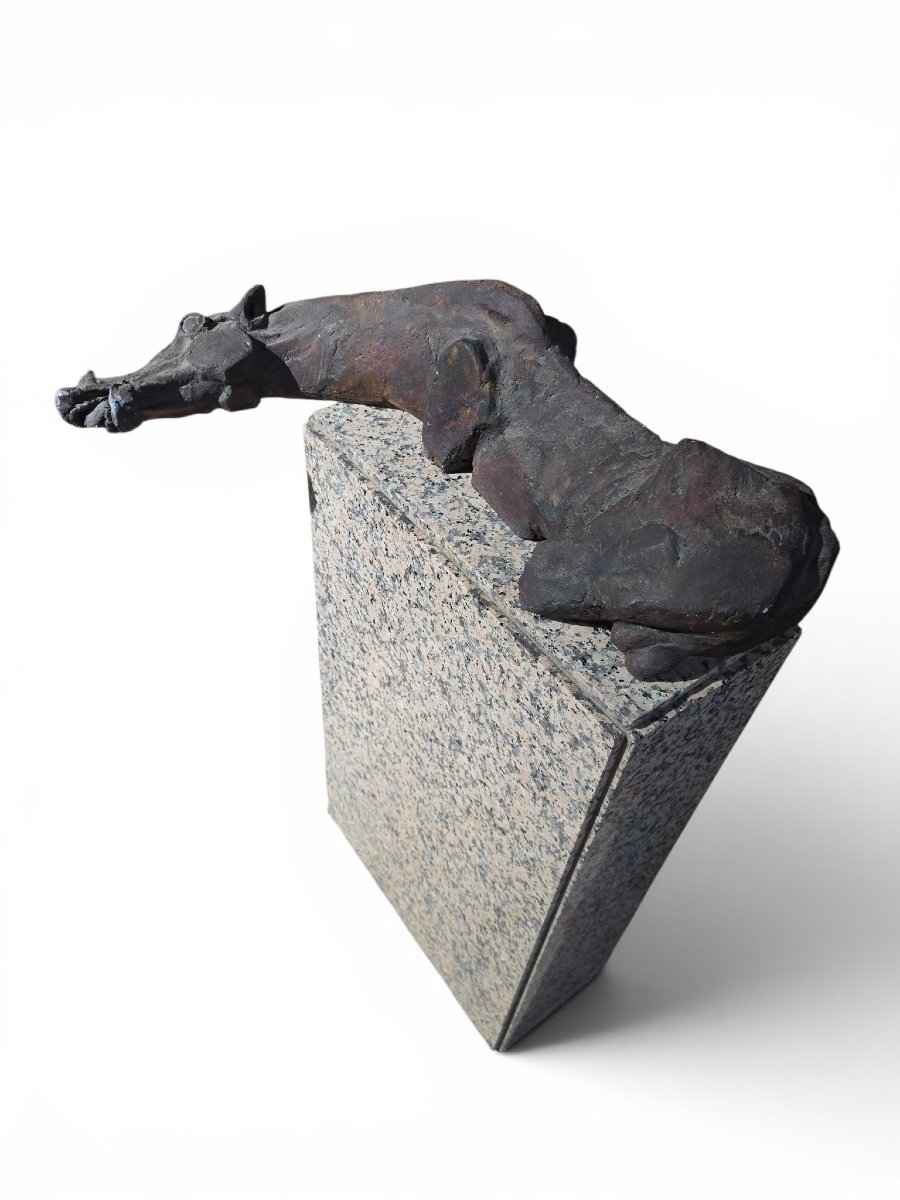 Sculpture de cheval grec par Alfredo Lanz sur socle en granit, Italie, années 1950-photo-4