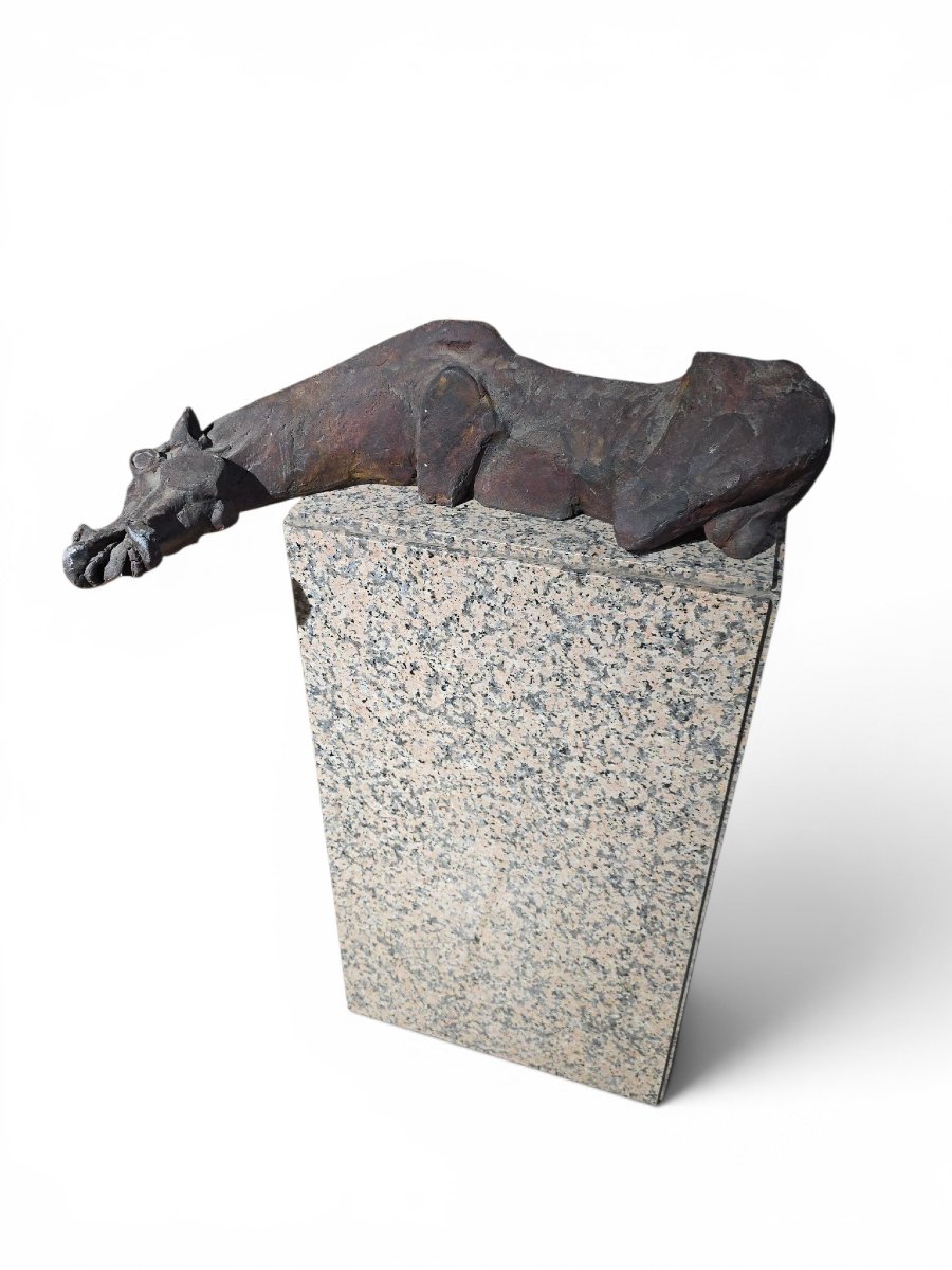 Sculpture de cheval grec par Alfredo Lanz sur socle en granit, Italie, années 1950