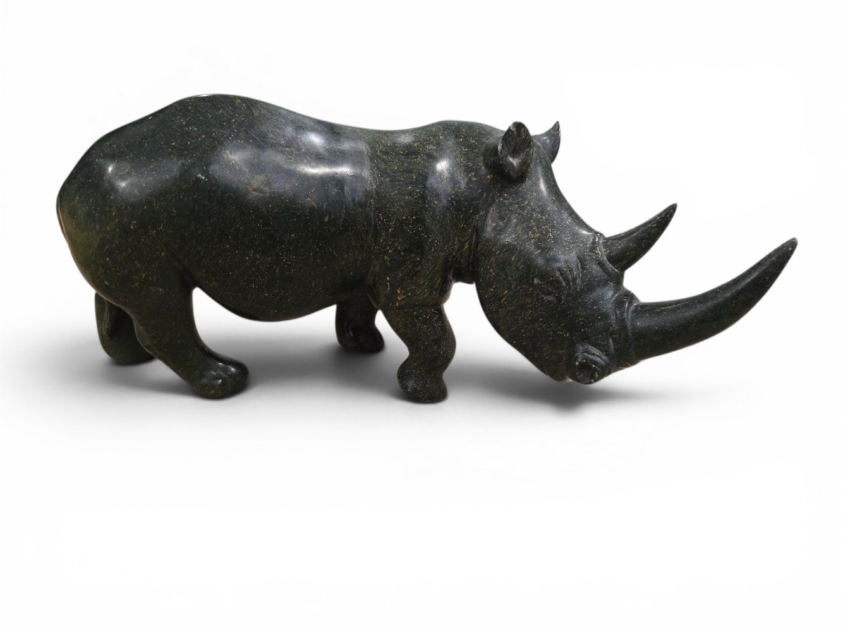 Sculpture de rhinocéros en serpentine par Lamelik, Zimbabwe, années 1960-photo-2