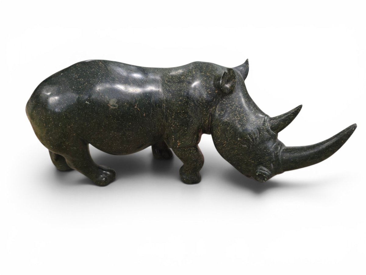 Sculpture de rhinocéros en serpentine par Lamelik, Zimbabwe, années 1960-photo-3