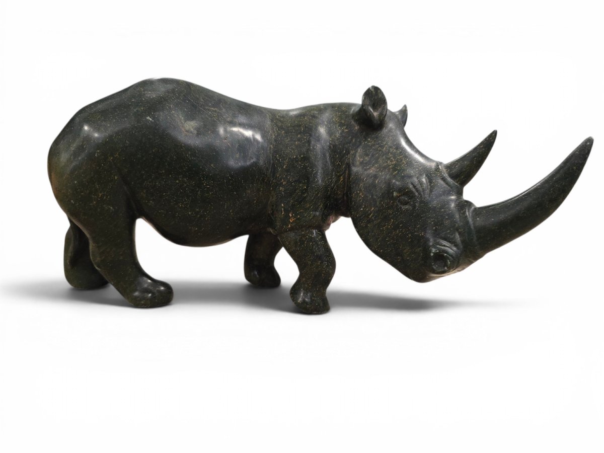 Sculpture de rhinocéros en serpentine par Lamelik, Zimbabwe, années 1960-photo-4