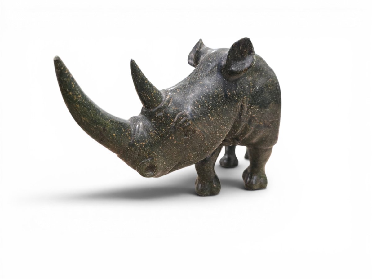 Sculpture de rhinocéros en serpentine par Lamelik, Zimbabwe, années 1960-photo-1