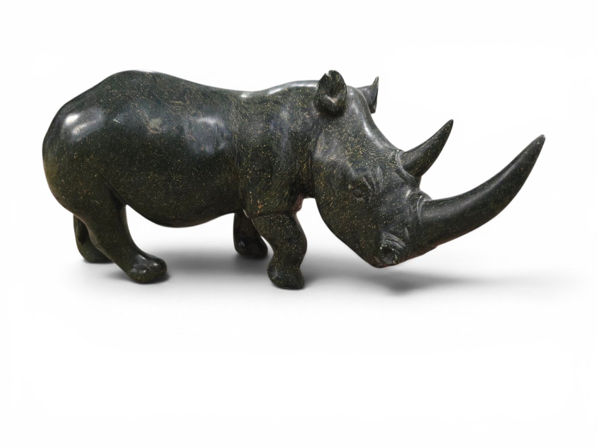 Sculpture de rhinocéros en serpentine par Lamelik, Zimbabwe, années 1960-photo-2