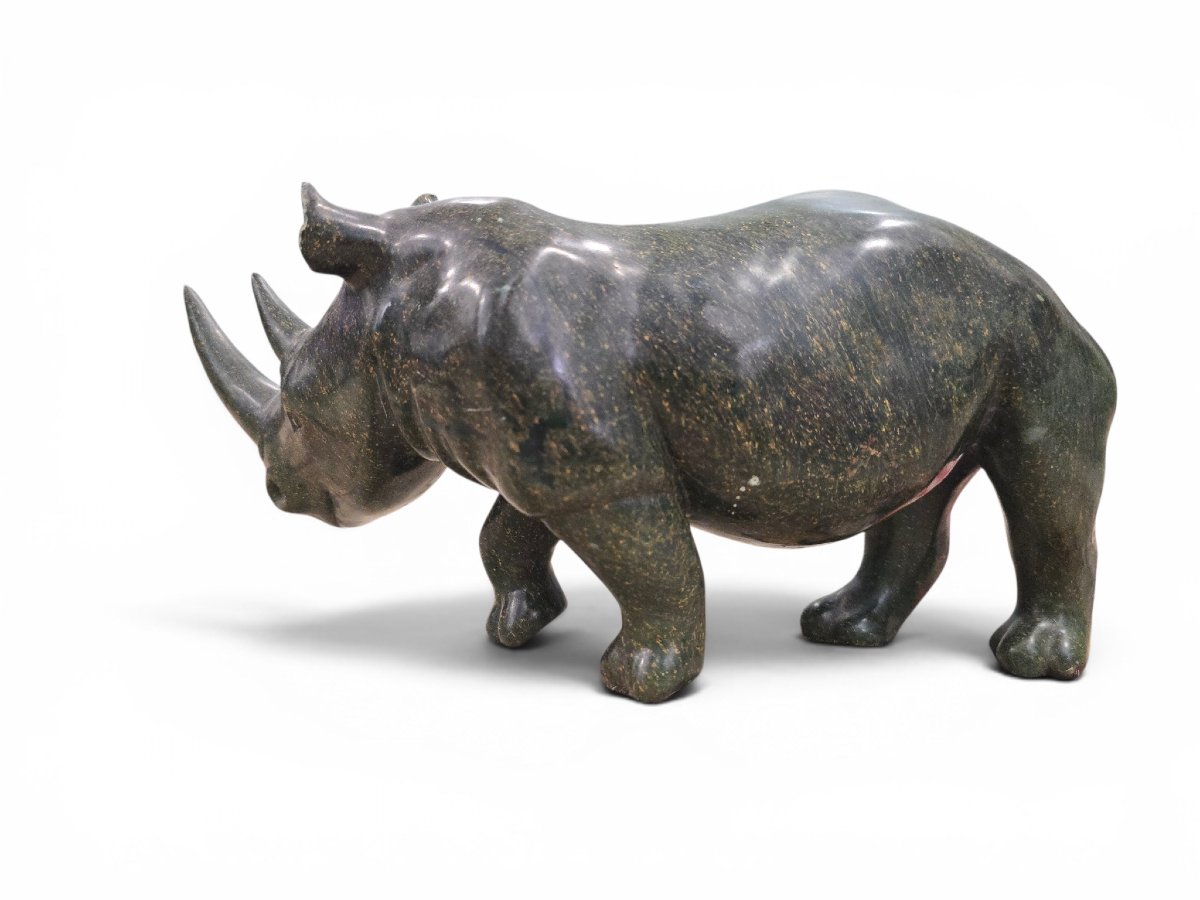 Sculpture de rhinocéros en serpentine par Lamelik, Zimbabwe, années 1960-photo-3