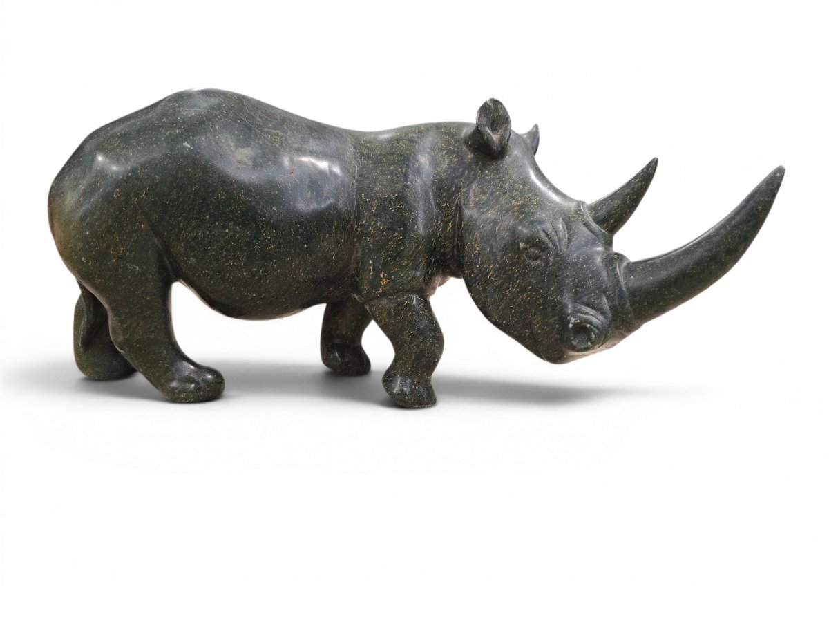 Sculpture de rhinocéros en serpentine par Lamelik, Zimbabwe, années 1960