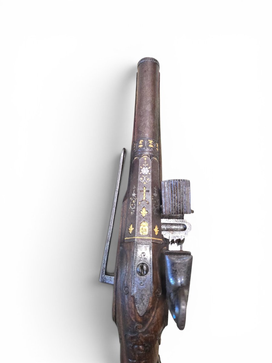 Signed Gabiola Flintlock Pistol, Rare, With Silver Fittings, Spain, Late 18th Century-photo-5