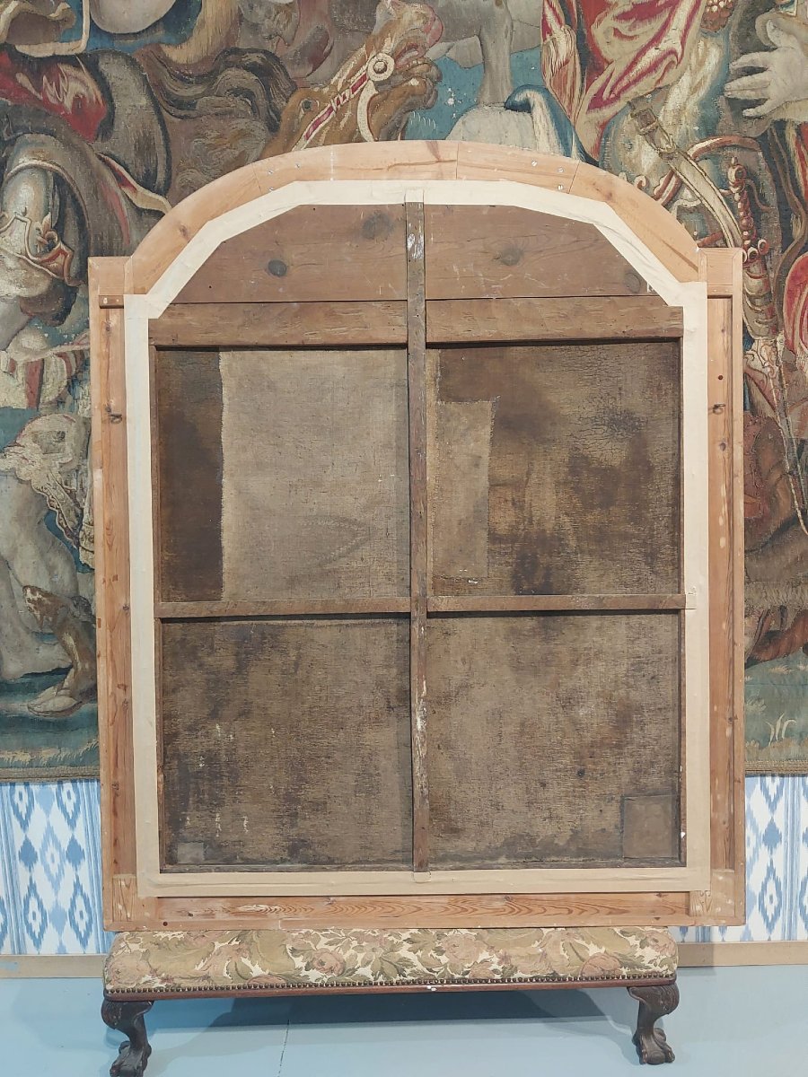 Huile sur toile de l'école italienne représentant la Vierge à l'Enfant avec le petit saint Jean-photo-3