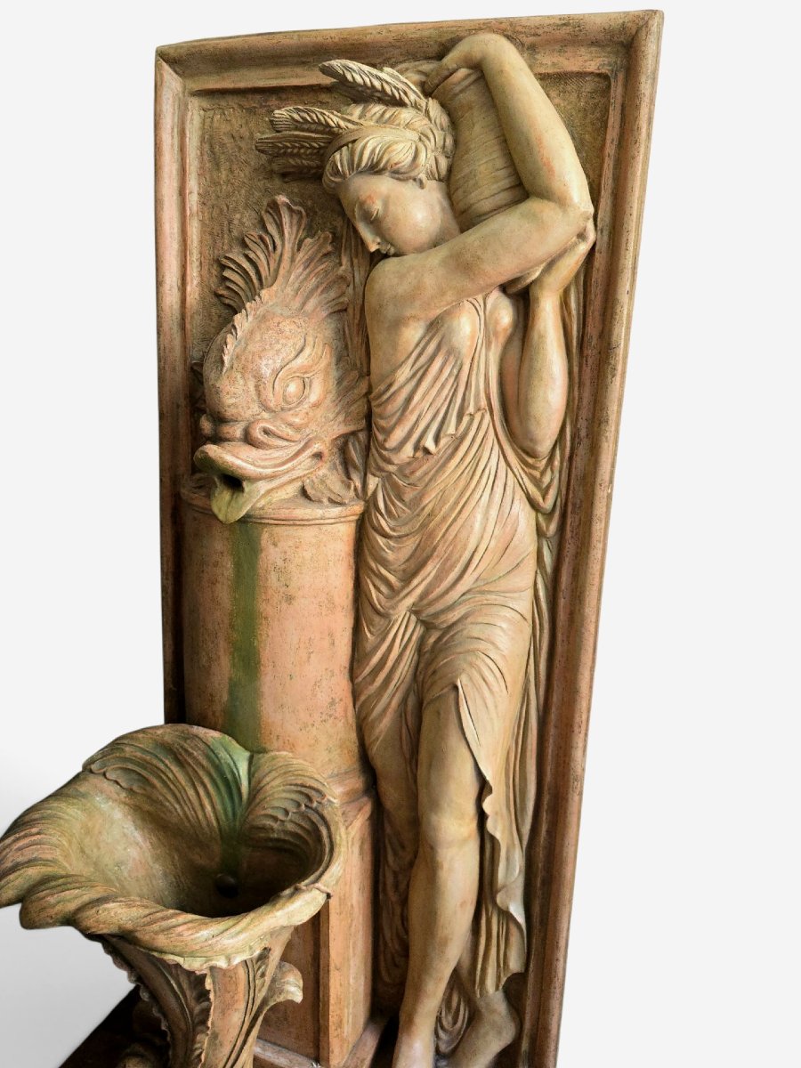 Monumental Art Deco Terracotta Garden Fountain, "allegory Of Summer," By Ezio Ceccarelli-photo-2