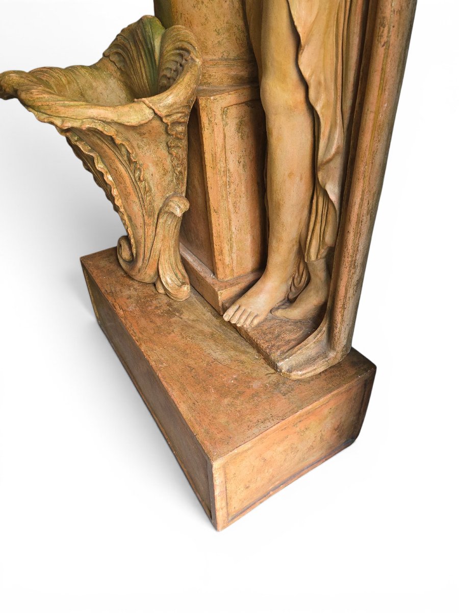 Monumental Art Deco Terracotta Garden Fountain, "allegory Of Summer," By Ezio Ceccarelli-photo-3