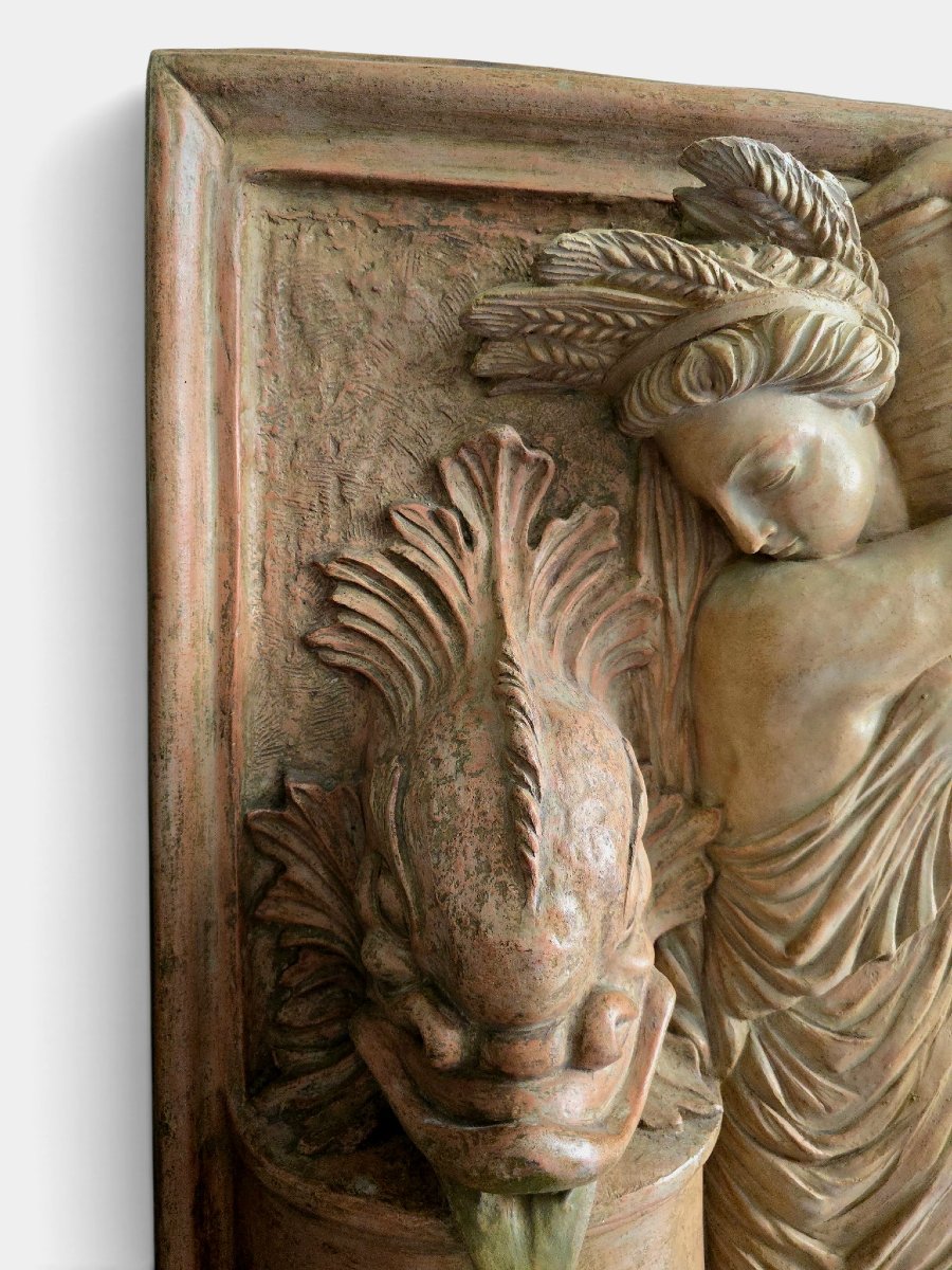 Monumental Art Deco Terracotta Garden Fountain, "allegory Of Summer," By Ezio Ceccarelli-photo-4