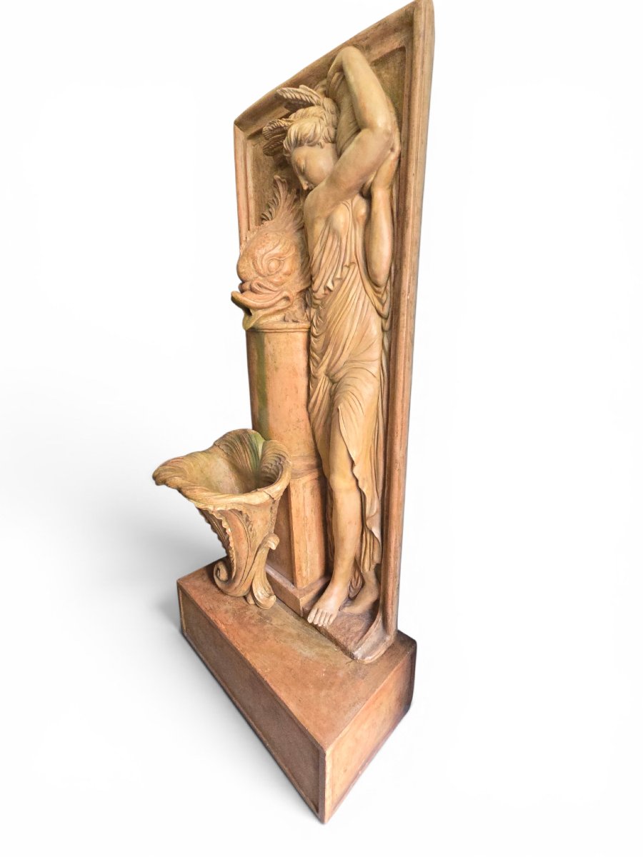 Monumental Art Deco Terracotta Garden Fountain, "allegory Of Summer," By Ezio Ceccarelli-photo-2
