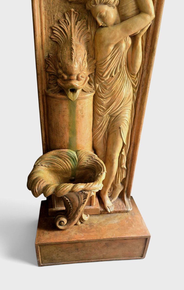 Monumental Art Deco Terracotta Garden Fountain, "allegory Of Summer," By Ezio Ceccarelli-photo-3