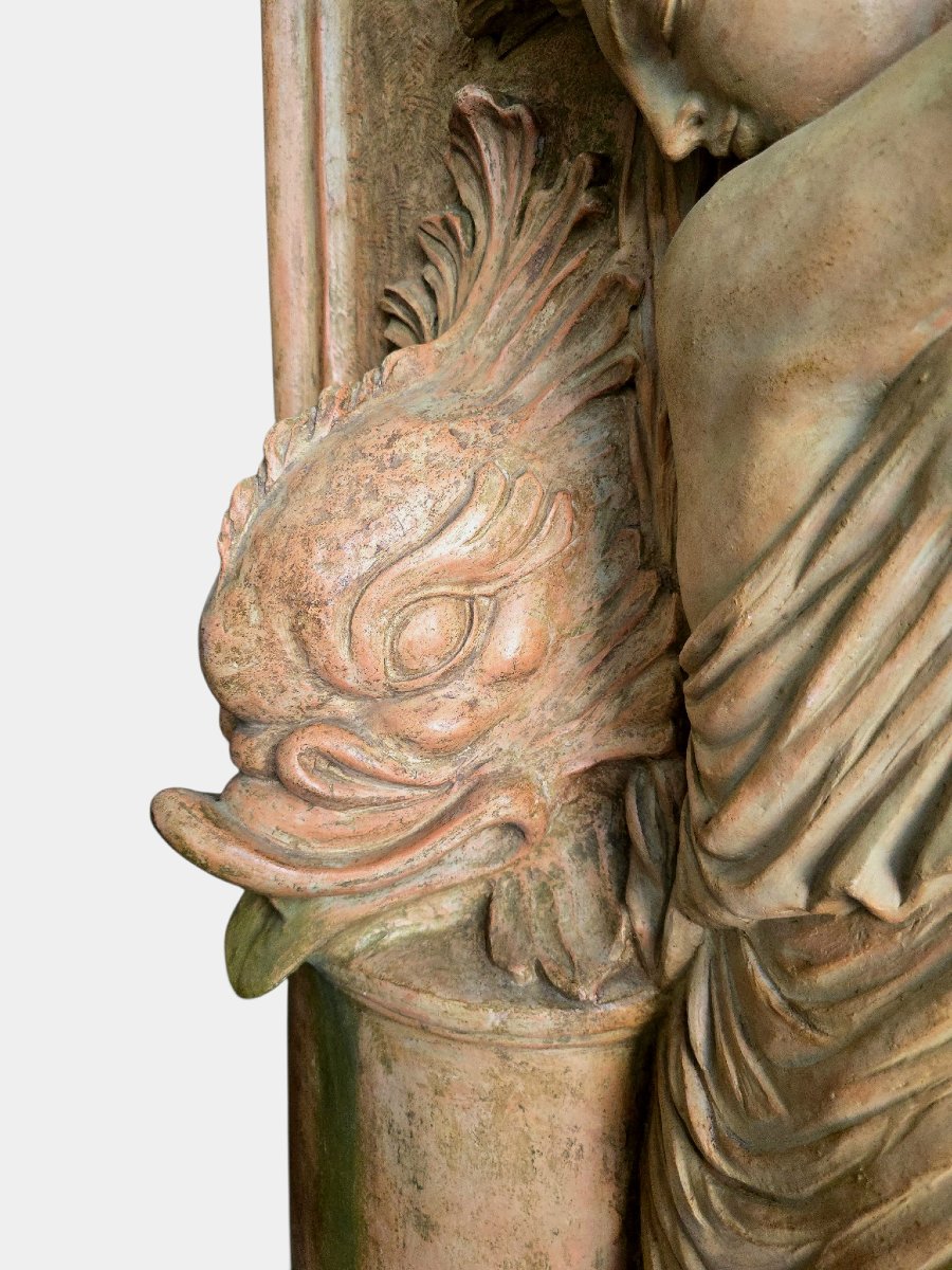 Monumental Art Deco Terracotta Garden Fountain, "allegory Of Summer," By Ezio Ceccarelli-photo-4