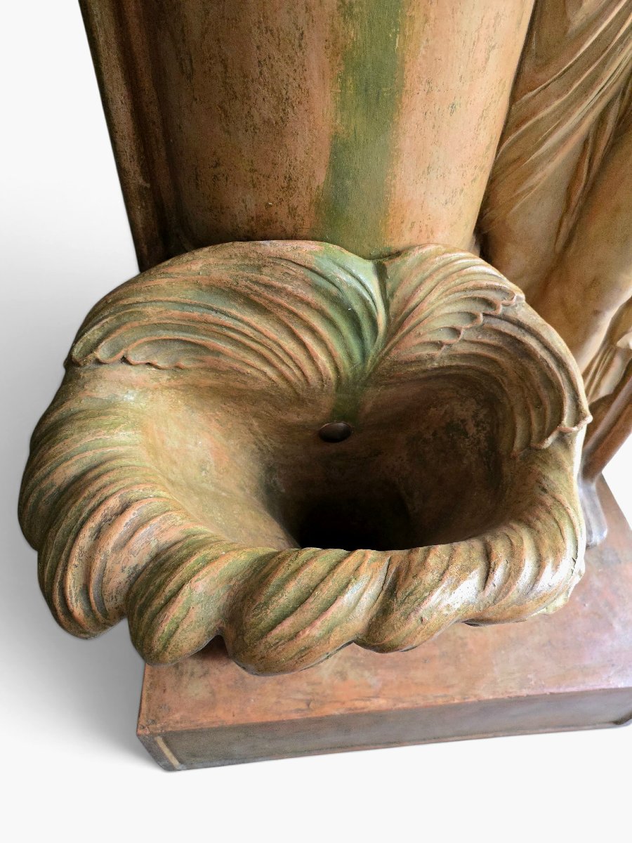 Monumental Art Deco Terracotta Garden Fountain, "allegory Of Summer," By Ezio Ceccarelli-photo-5