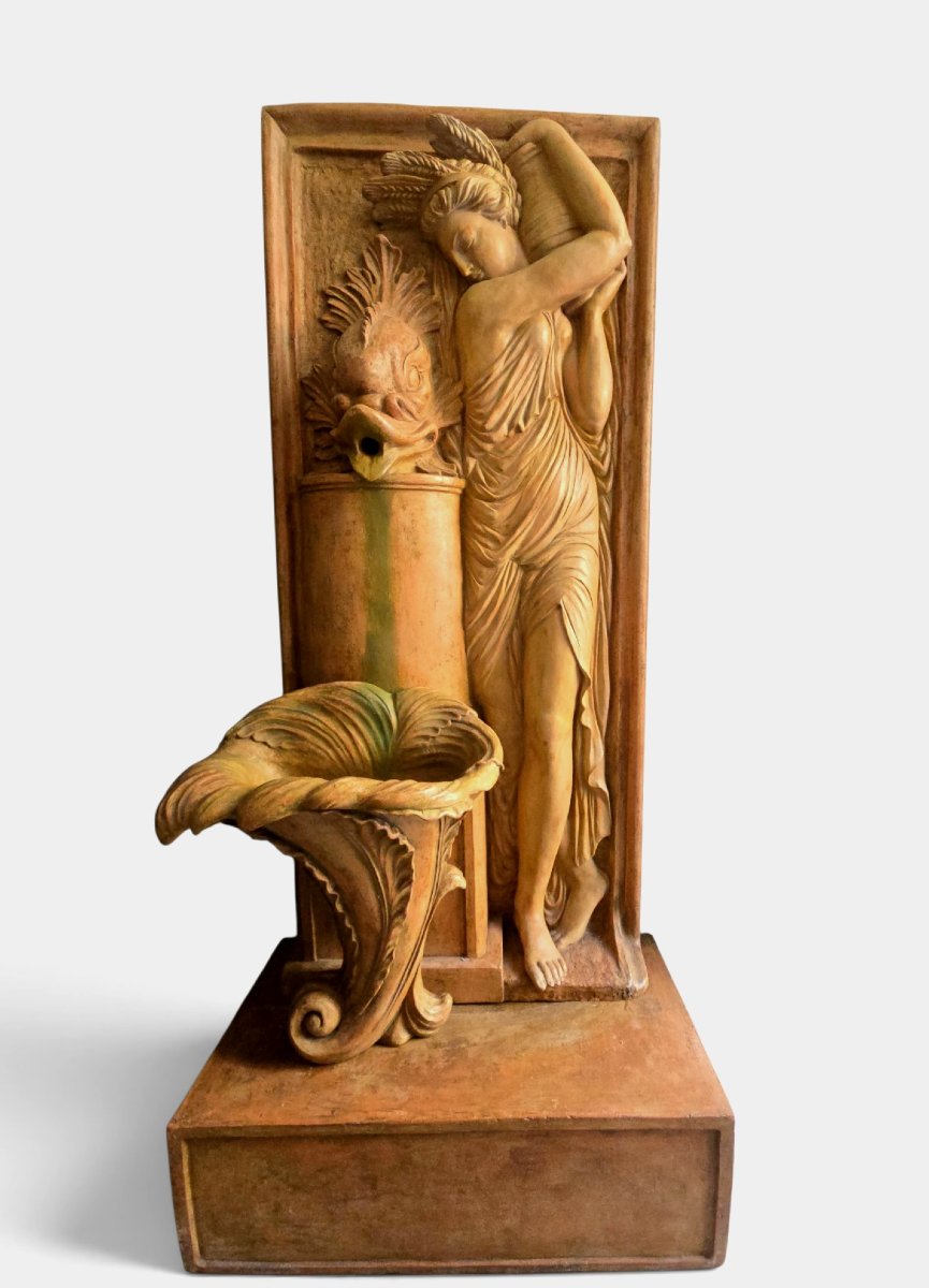 Monumental Art Deco Terracotta Garden Fountain, "allegory Of Summer," By Ezio Ceccarelli-photo-7