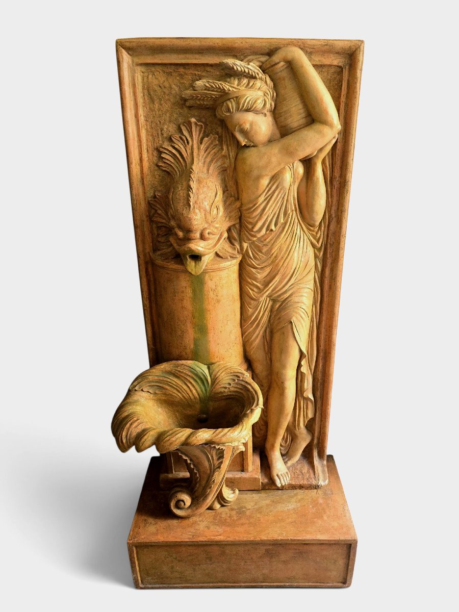 Monumental Art Deco Terracotta Garden Fountain, "allegory Of Summer," By Ezio Ceccarelli
