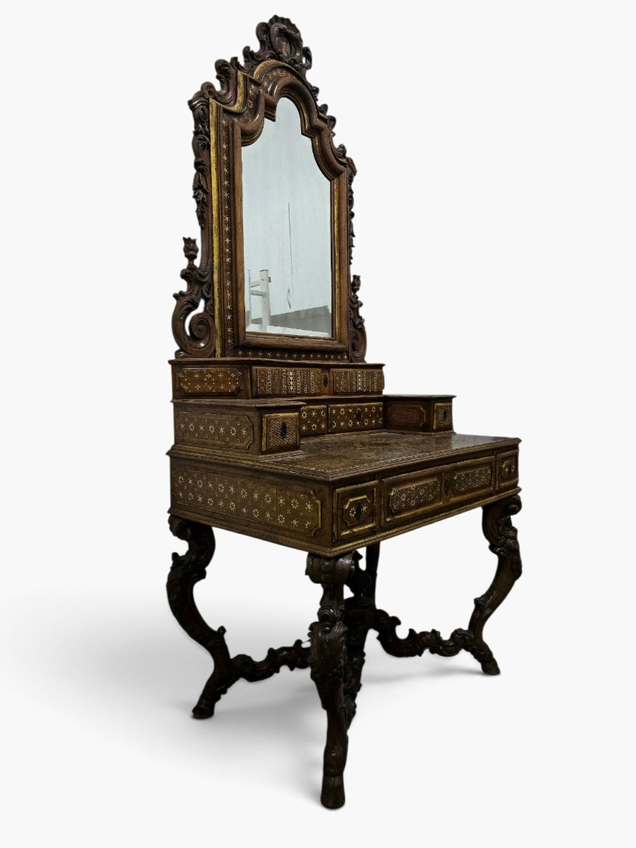Cabinet de toilette portugais de qualité muséale avec miniature de portrait d'origine-photo-1