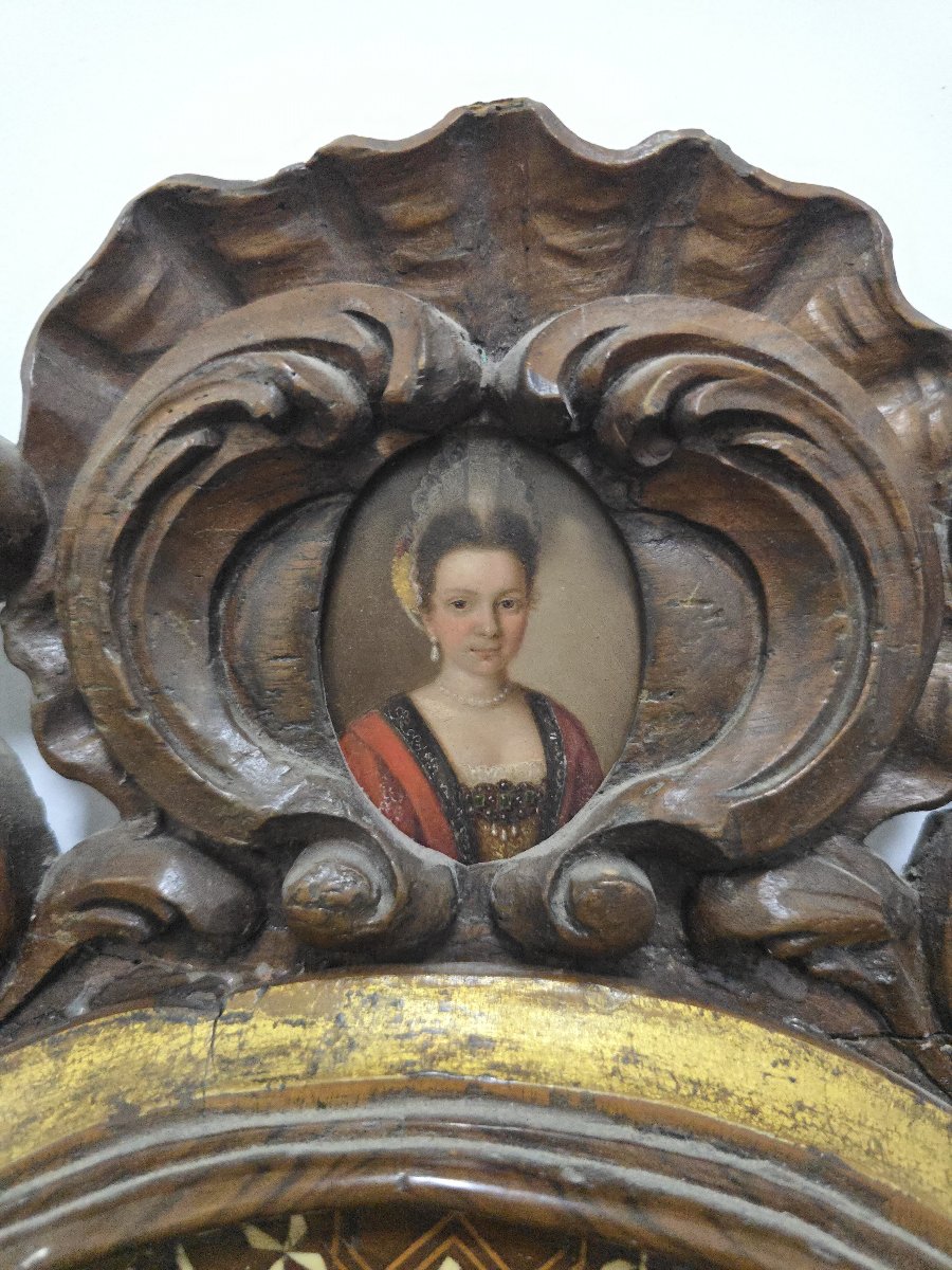 Cabinet de toilette portugais de qualité muséale avec miniature de portrait d'origine-photo-7