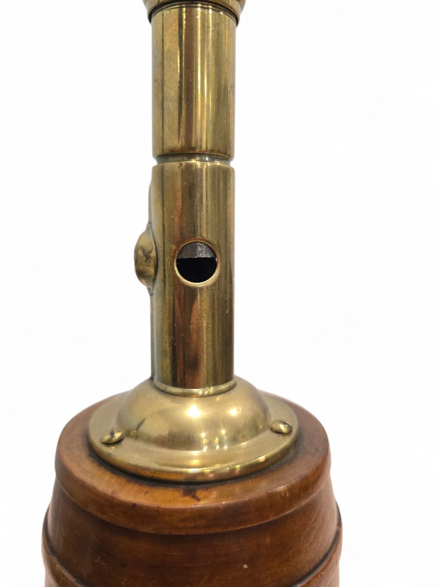 Antique Cigar Cutter Made Of Wood And Gilded Brass, Barrel-shaped, Circa 1900-photo-1
