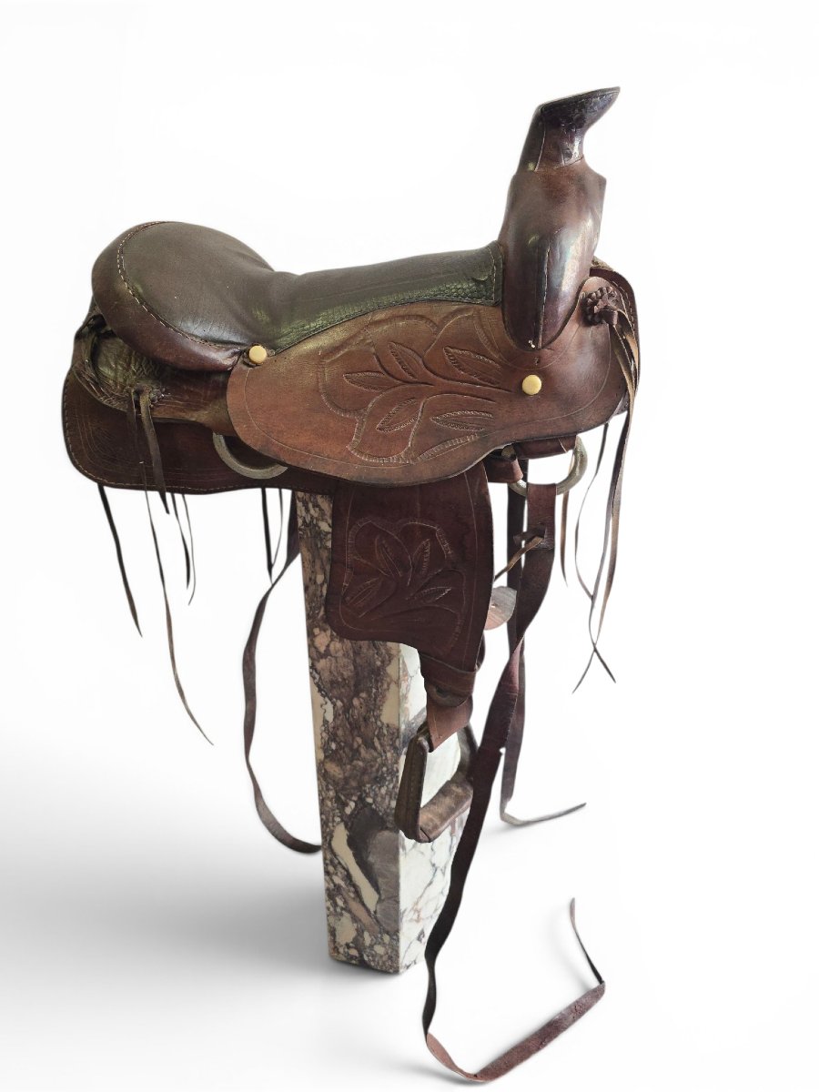 Selle d'équitation vintage en cuir travaillé à la main, années 1950-photo-2