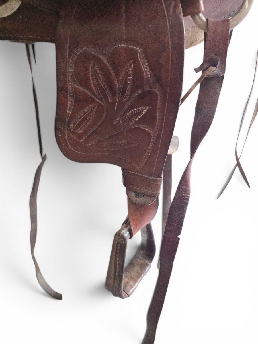 Selle d'équitation vintage en cuir travaillé à la main, années 1950-photo-7