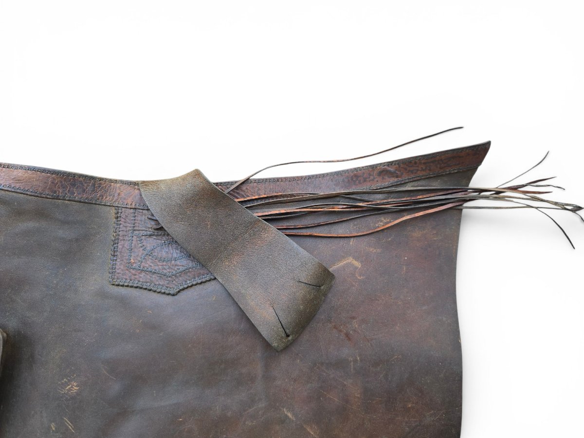 Jambières de chasse vintage en cuir travaillé à la main, années 1950-photo-1