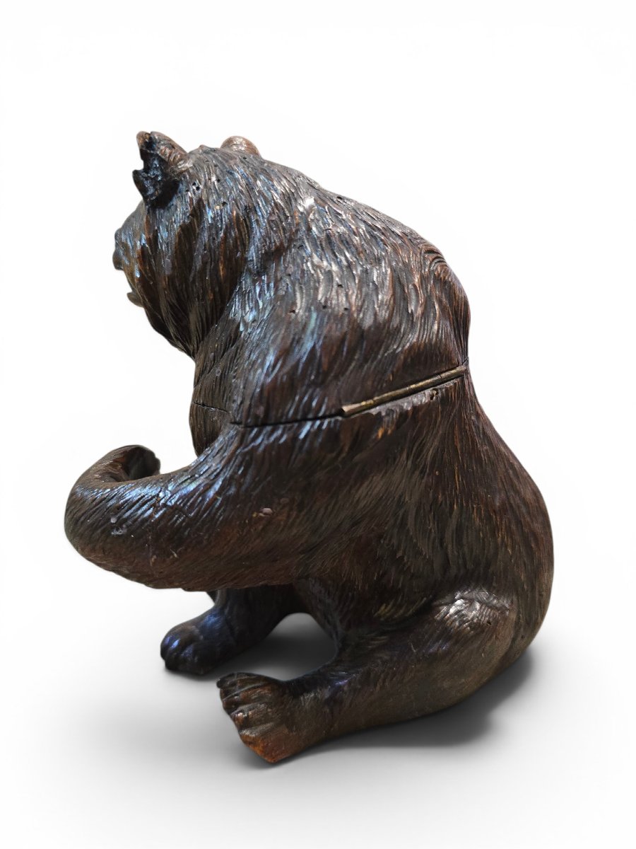 Encrier en forme d'ours sculpté de la Forêt-Noire, XIXe siècle, avec yeux en verre et encrier d-photo-2