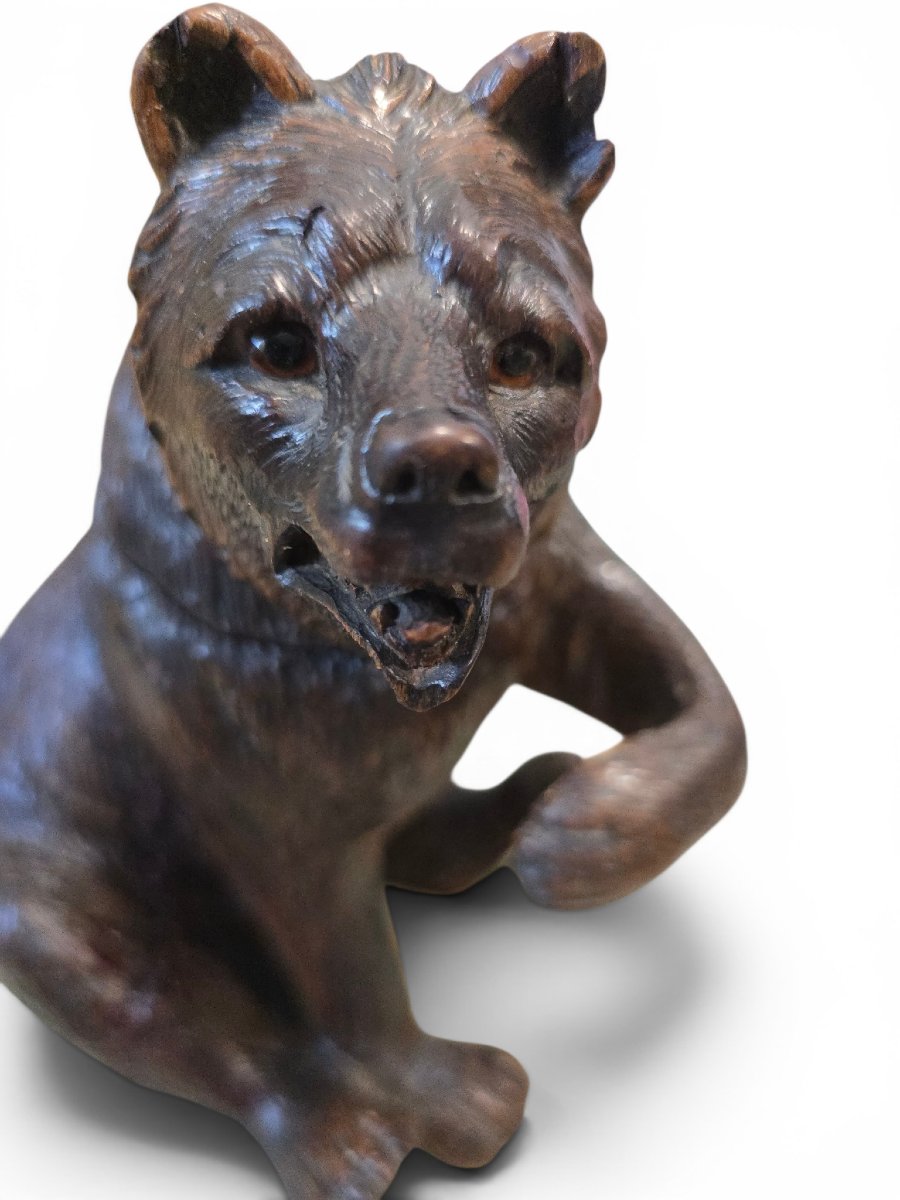 Encrier en forme d'ours sculpté de la Forêt-Noire, XIXe siècle, avec yeux en verre et encrier d-photo-1