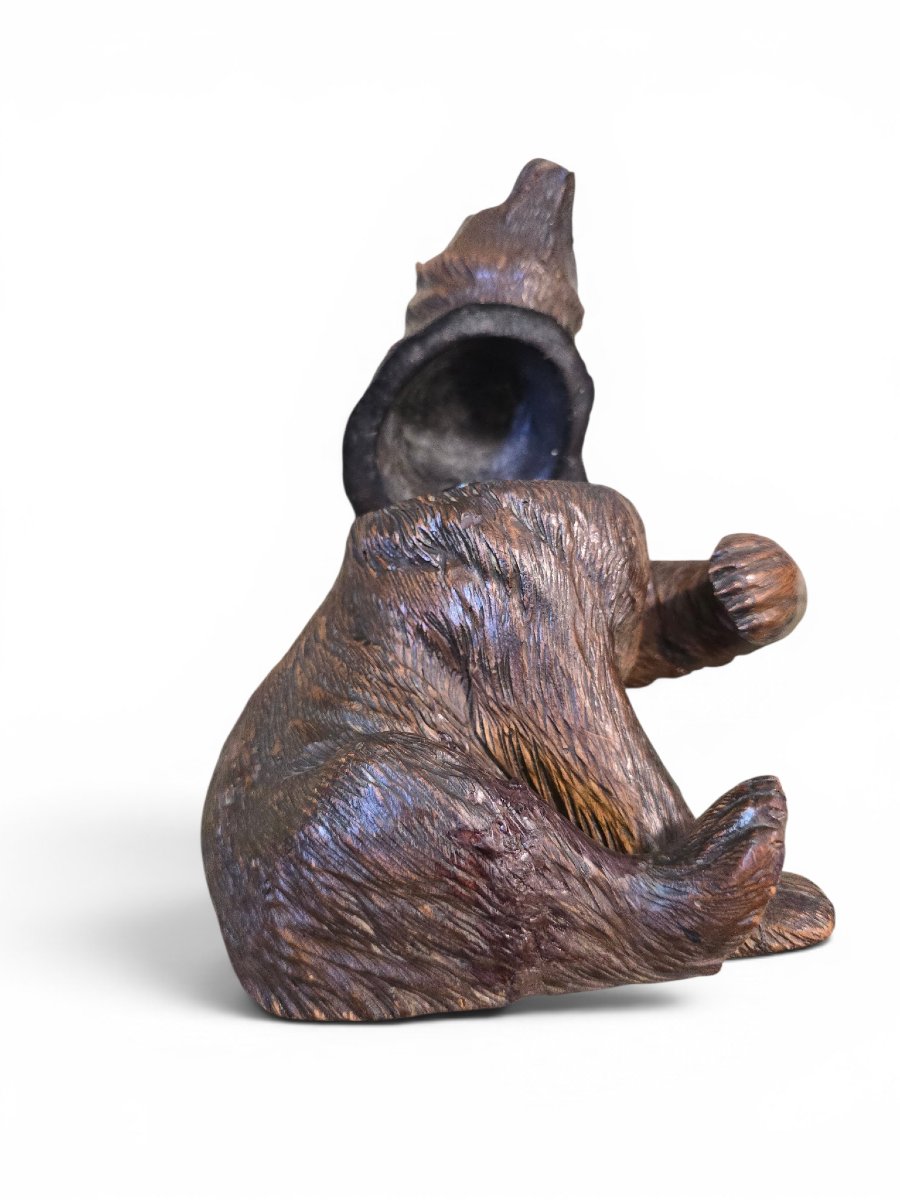 Encrier en forme d'ours sculpté de la Forêt-Noire, XIXe siècle, avec yeux en verre et encrier d-photo-4