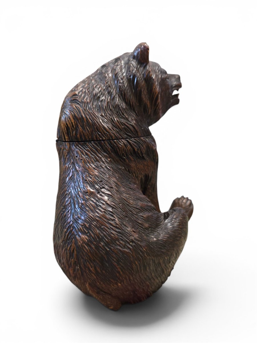 Encrier en forme d'ours sculpté de la Forêt-Noire, XIXe siècle, avec yeux en verre et encrier d-photo-6