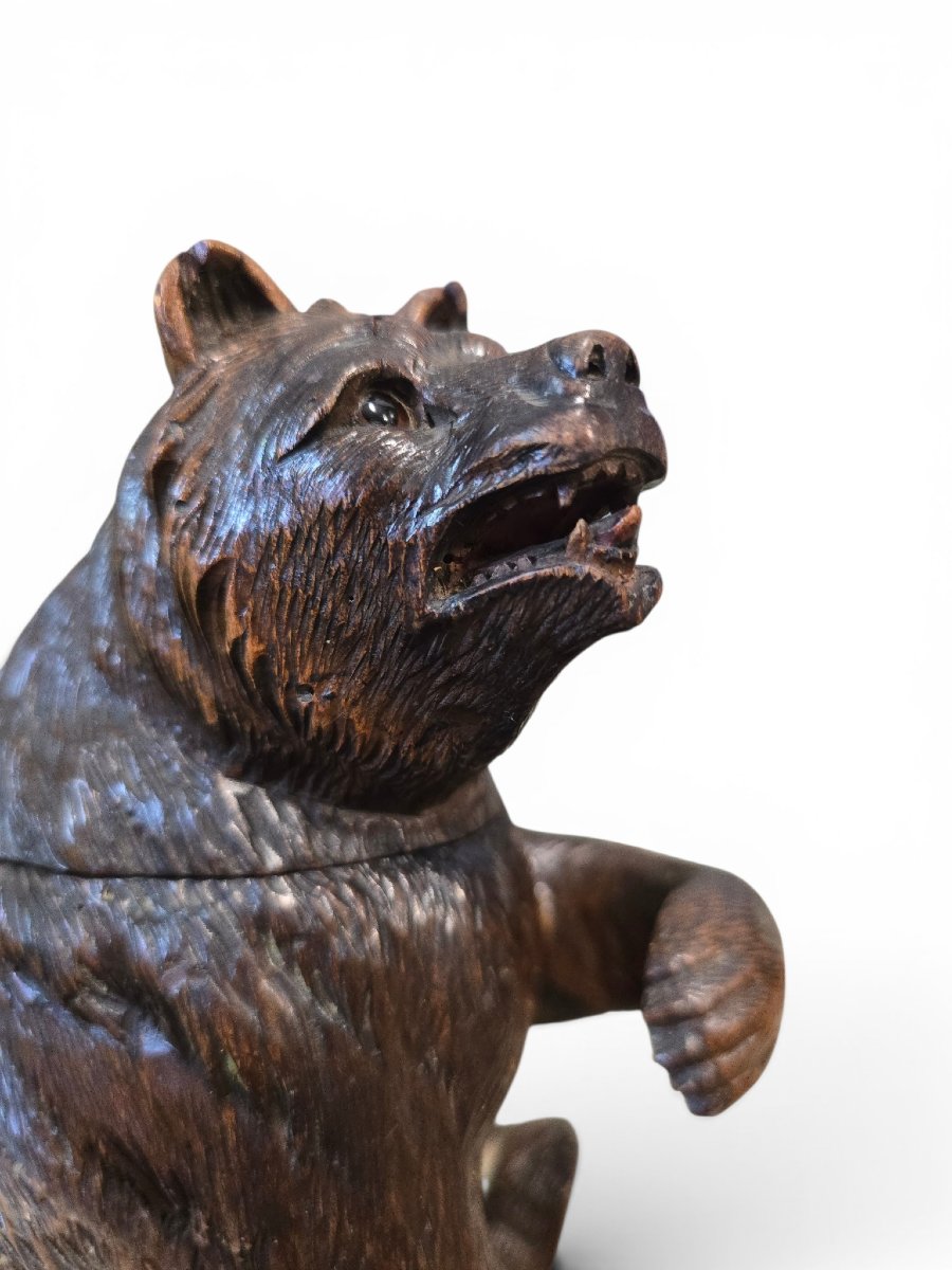 Encrier en forme d'ours sculpté de la Forêt-Noire, XIXe siècle, avec yeux en verre et encrier d-photo-8