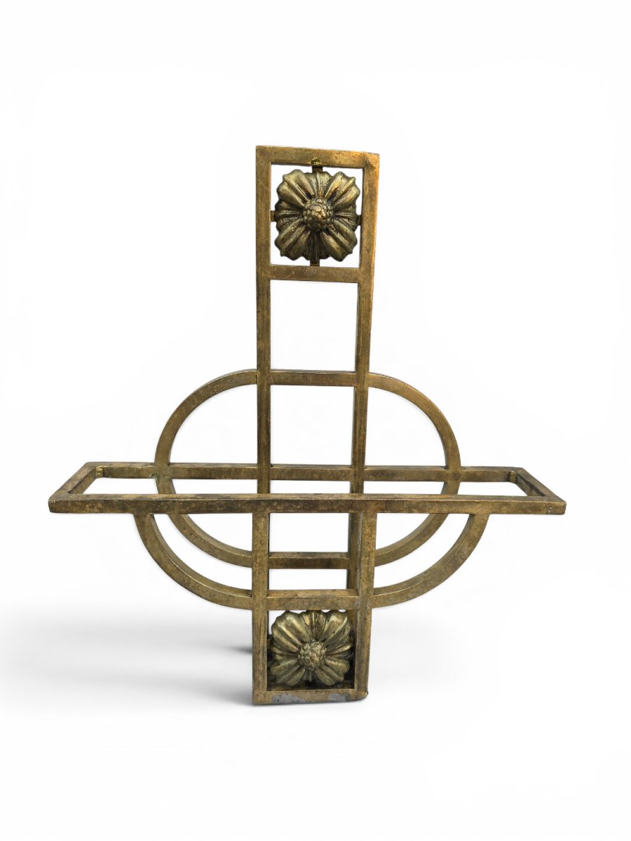 Art Nouveau Wall-mounted Magazine Rack In Gilded Brass, Early 20th Century-photo-2