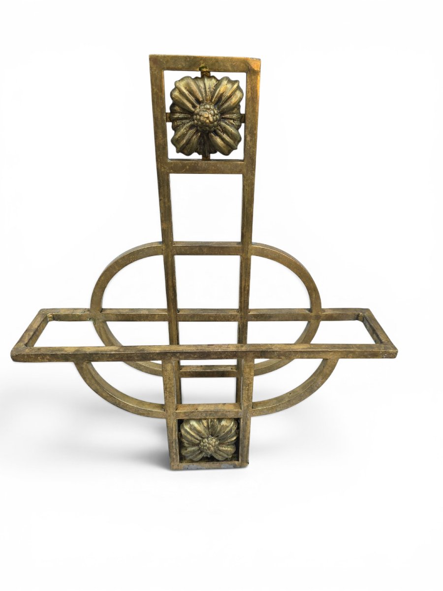 Art Nouveau Wall-mounted Magazine Rack In Gilded Brass, Early 20th Century-photo-3