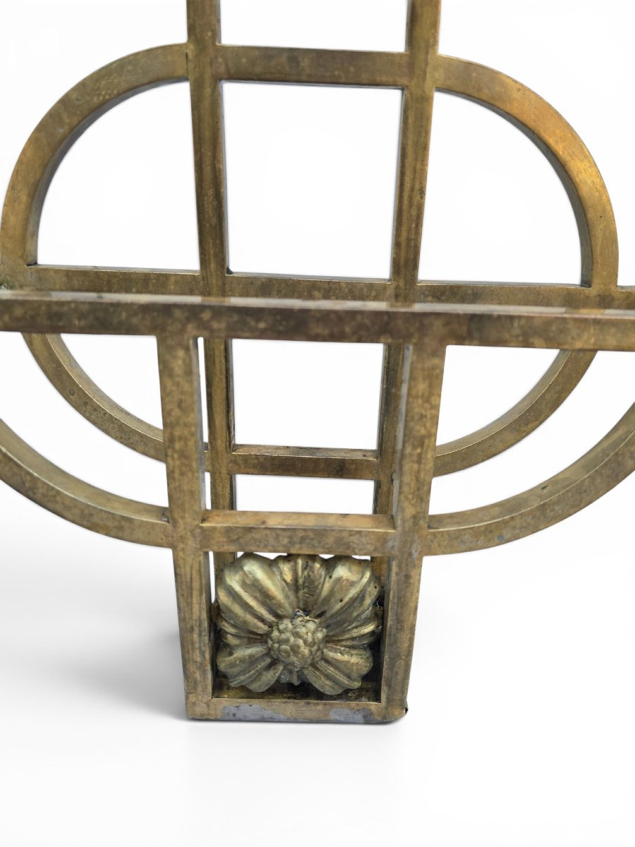 Art Nouveau Wall-mounted Magazine Rack In Gilded Brass, Early 20th Century-photo-4