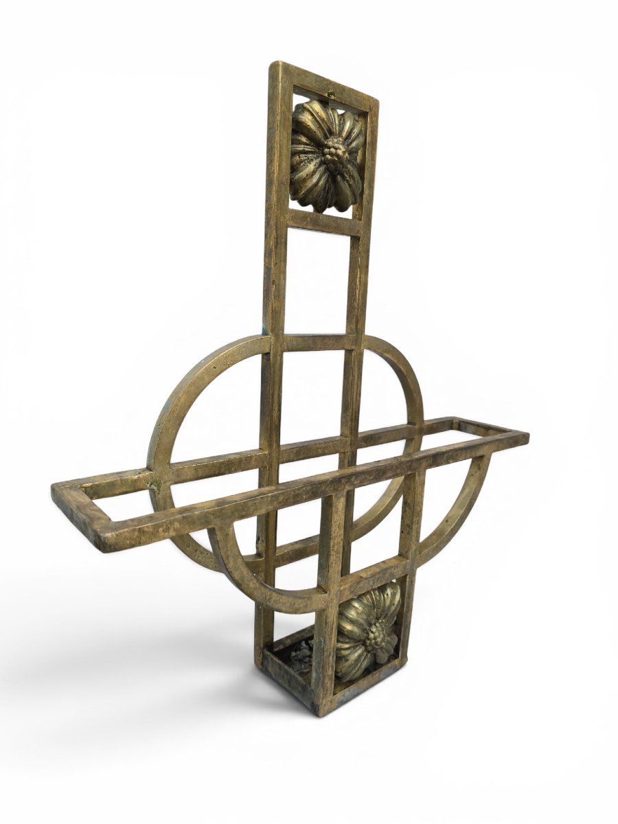 Art Nouveau Wall-mounted Magazine Rack In Gilded Brass, Early 20th Century-photo-1