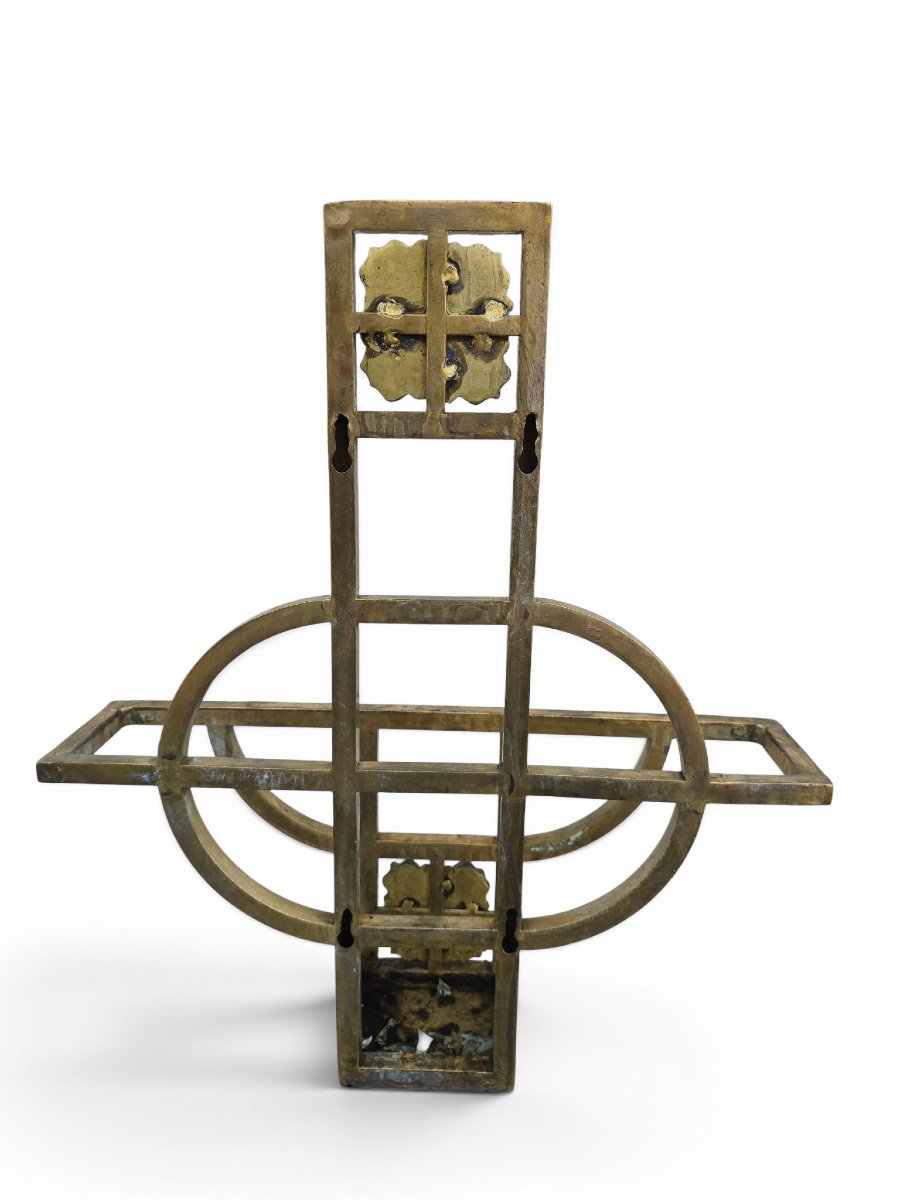 Art Nouveau Wall-mounted Magazine Rack In Gilded Brass, Early 20th Century-photo-5