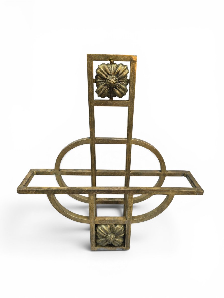Art Nouveau Wall-mounted Magazine Rack In Gilded Brass, Early 20th Century-photo-7