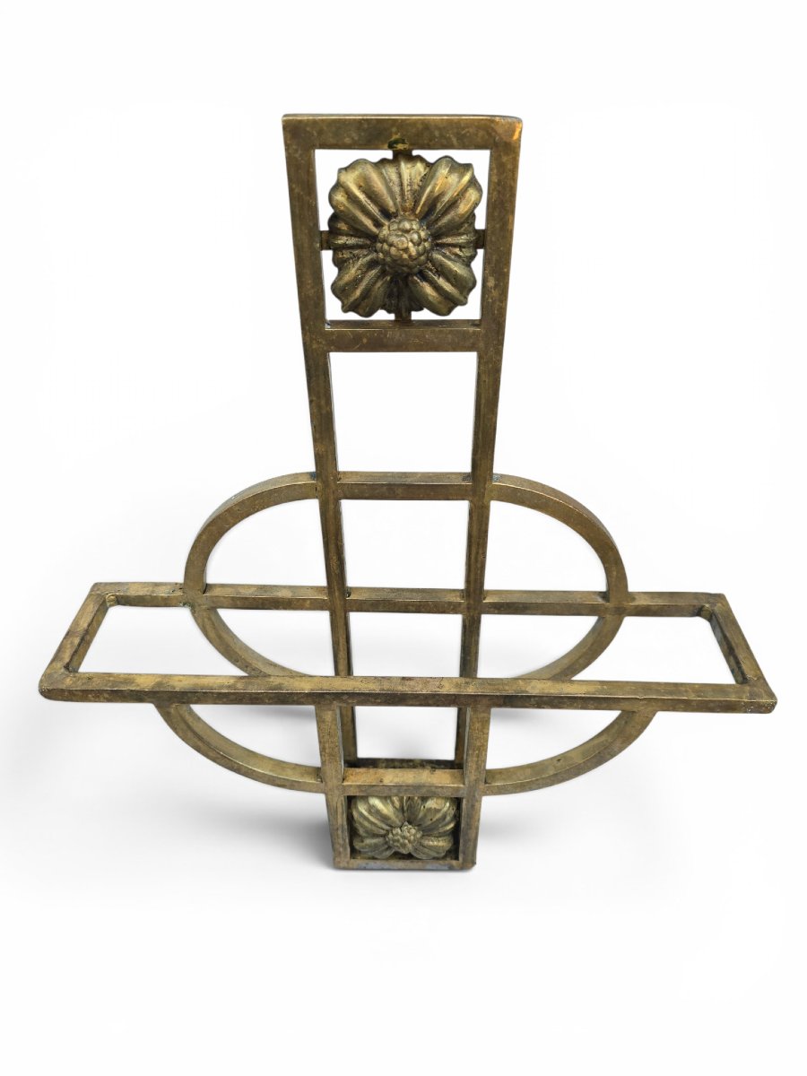 Art Nouveau Wall-mounted Magazine Rack In Gilded Brass, Early 20th Century-photo-8