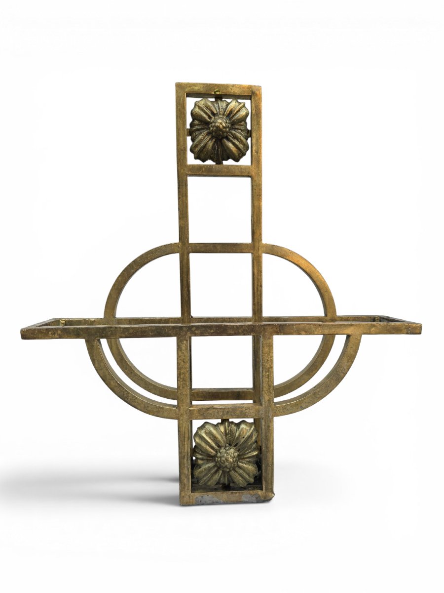 Art Nouveau Wall-mounted Magazine Rack In Gilded Brass, Early 20th Century